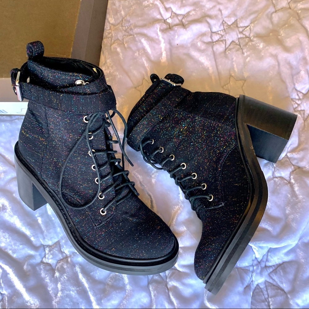 Shellys London Heeled Ankle Bootie Black Sparkle